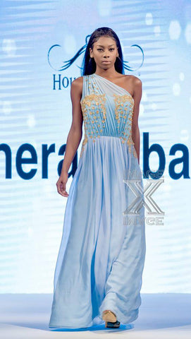 One shoulder Sky Blue Goddess gown STYLE 107