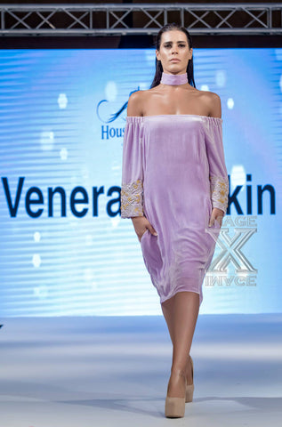 Off shoulder dress with Hand Embroidered sleeves STYLE 106