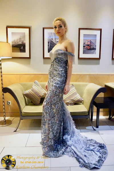 Sequins luxury gown with beaded fringe