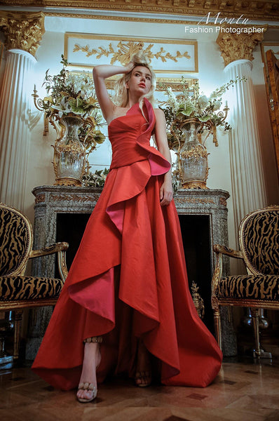 Taffeta corset red/pink asymmetric skirt