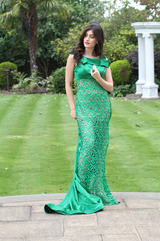 Emerald pleats Crochet dress