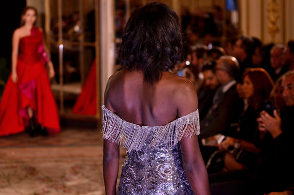 Sequins luxury gown with beaded fringe