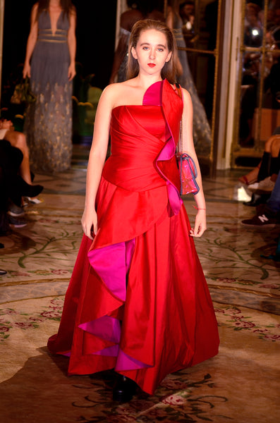 Taffeta corset red/pink asymmetric skirt